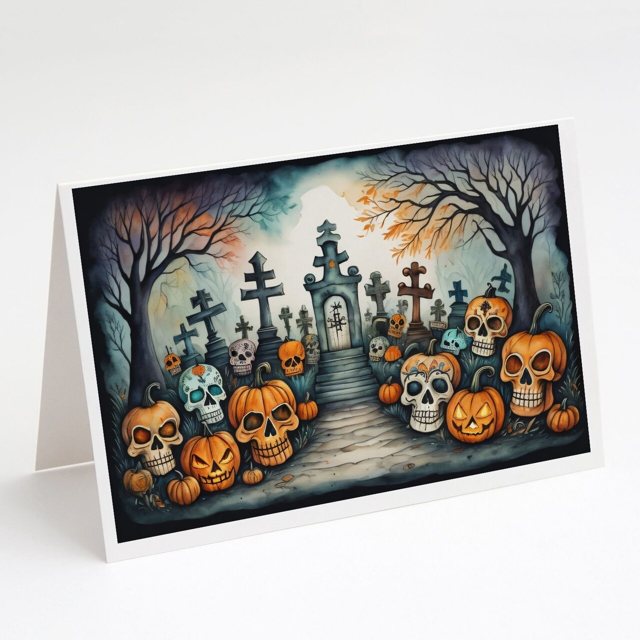 Edge Collections - 5" x 7" - Multicolor - Calaveras Sugar Skulls Halloween Greeting Cards - 8 Pieces
